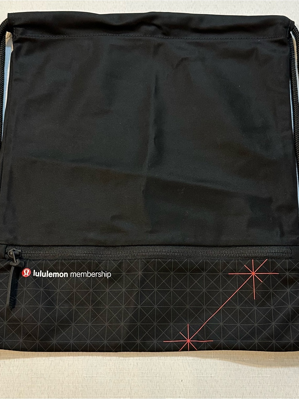lululemon athletica Black Drawstring Membership Backpack with Red Accent